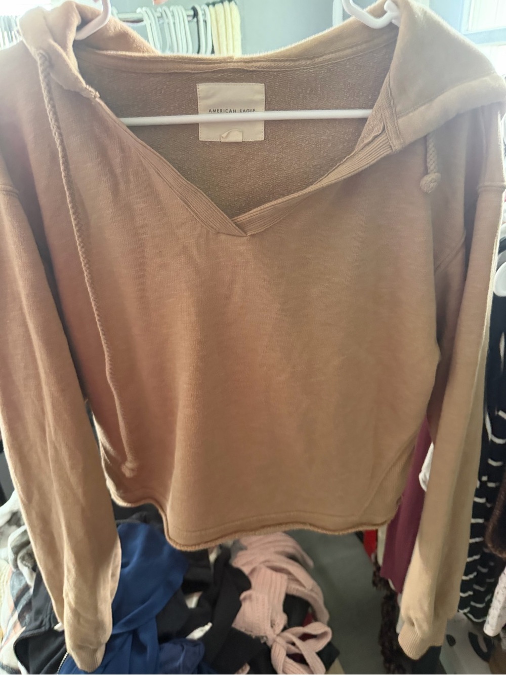 American Eagle Outfitters Women's Beige V-Neck Hoodie